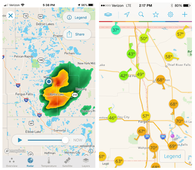 Wunderground weather app shows conditions
